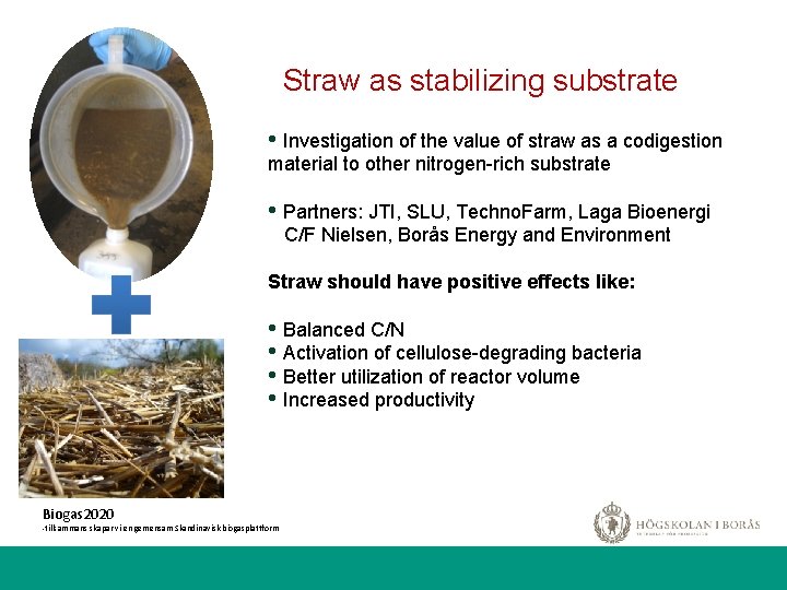 Straw as stabilizing substrate • Investigation of the value of straw as a codigestion