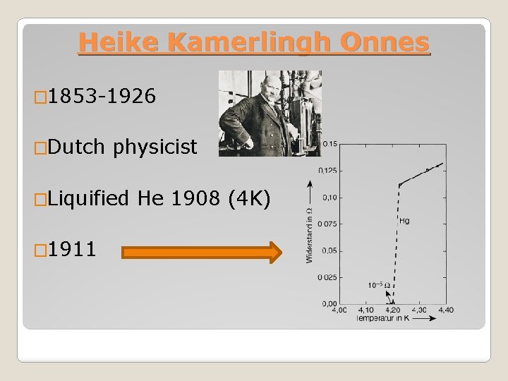 Heike Kamerlingh Onnes � 1853 -1926 �Dutch physicist �Liquified � 1911 He 1908 (4