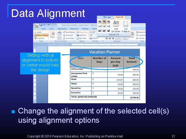 Data Alignment Setting vertical alignment to bottom or center would help the design n