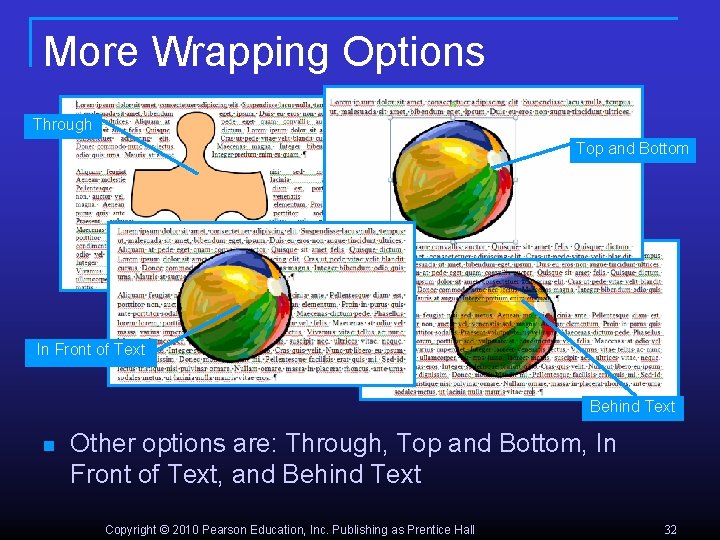 More Wrapping Options Through Top and Bottom In Front of Text Behind Text n