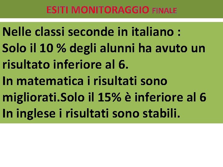 ESITI MONITORAGGIO FINALE Nelle classi seconde in italiano : Solo il 10 % degli