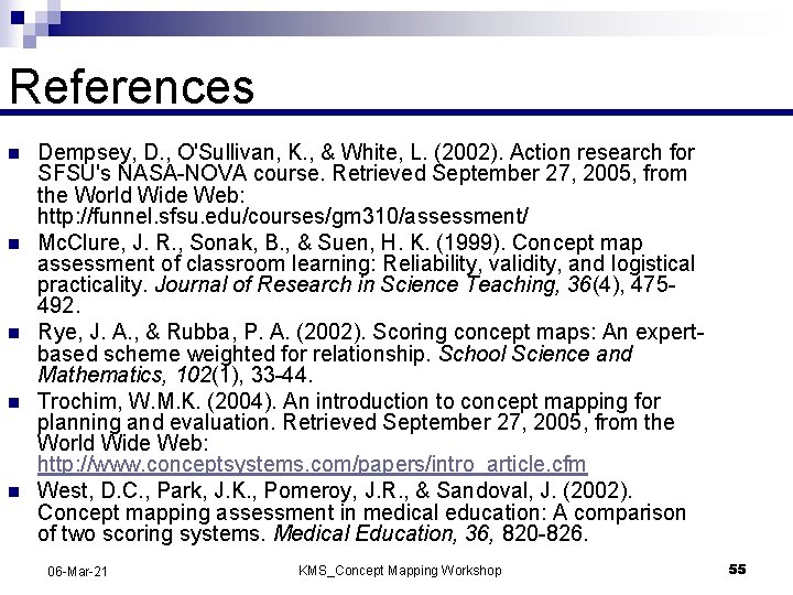 References n n n Dempsey, D. , O'Sullivan, K. , & White, L. (2002).