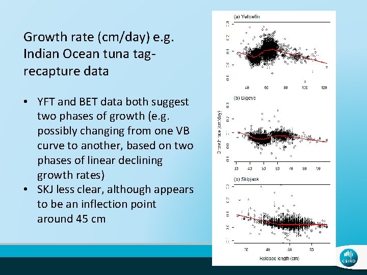 Growth rate (cm/day) e. g. Indian Ocean tuna tagrecapture data • YFT and BET