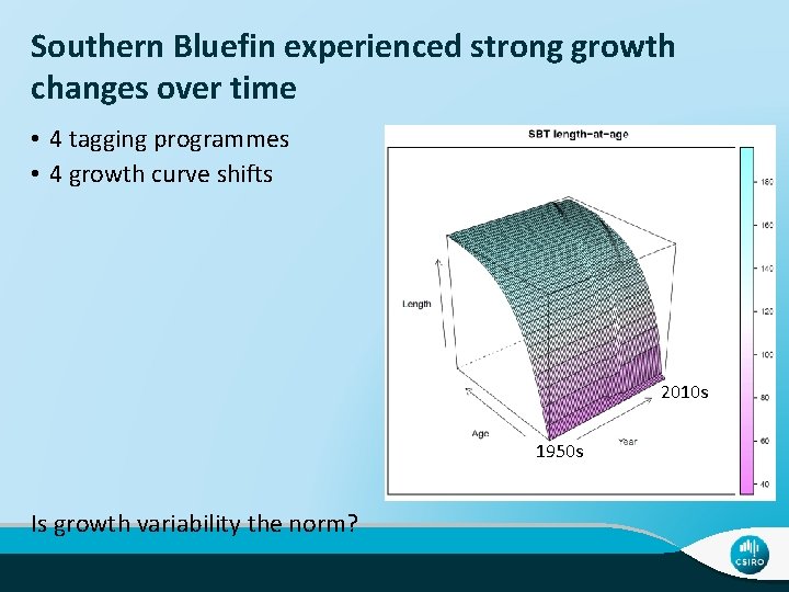 Southern Bluefin experienced strong growth changes over time • 4 tagging programmes • 4