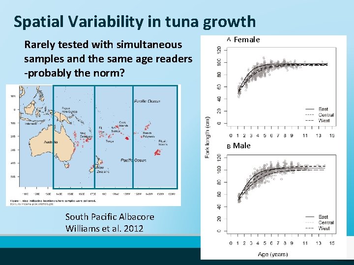 Spatial Variability in tuna growth Rarely tested with simultaneous samples and the same age