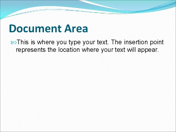 Document Area This is where you type your text. The insertion point represents the