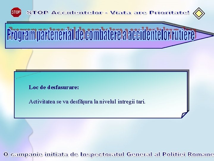 Loc de desfasurare: Activitatea se va desfăşura la nivelul intregii tari. 