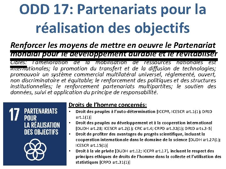 ODD 17: Partenariats pour la réalisation des objectifs Renforcer les moyens de mettre en