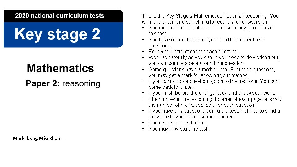 This is the Key Stage 2 Mathematics Paper 2: Reasoning. You will need a