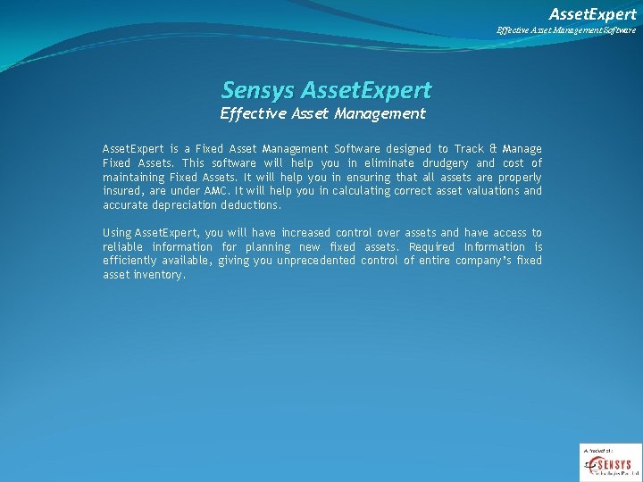 Asset. Expert Effective Asset Management Software Sensys Asset. Expert Effective Asset Management Asset. Expert