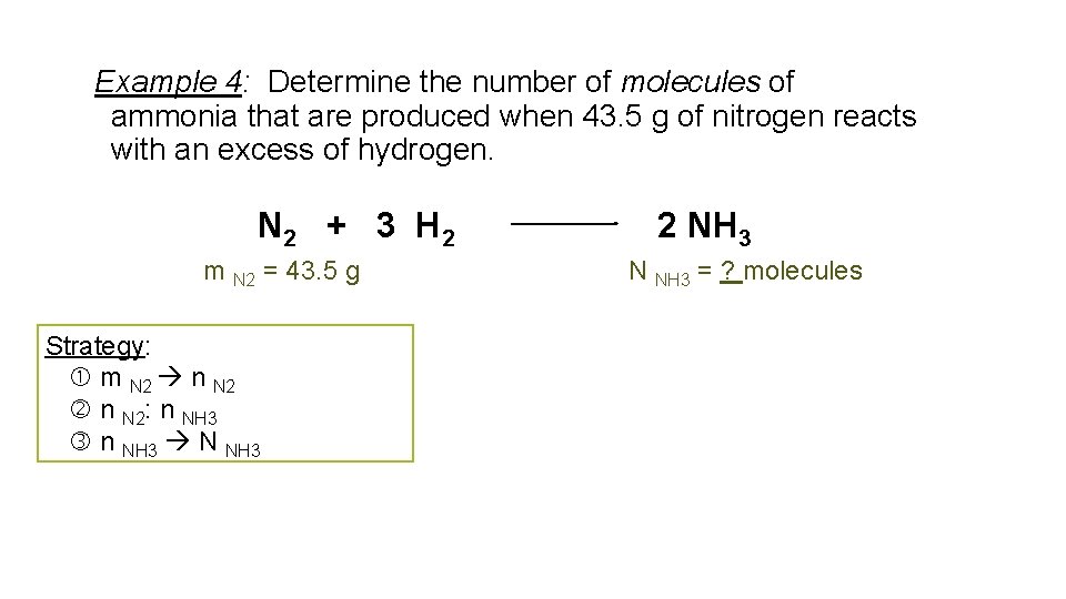 Example 4: Determine the number of molecules of ammonia that are produced when 43.