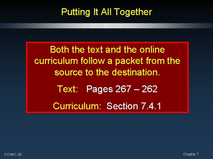 Putting It All Together Both the text and the online curriculum follow a packet