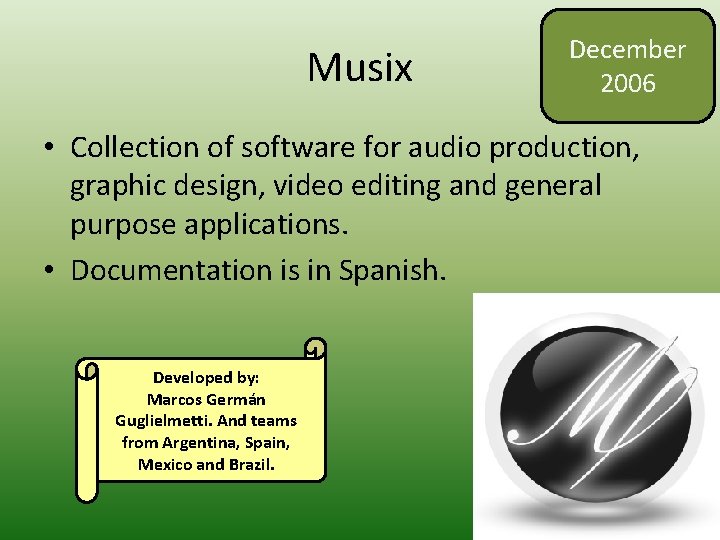 Musix December 2006 • Collection of software for audio production, graphic design, video editing