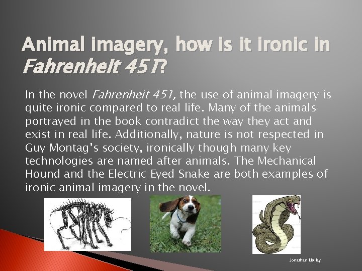 Animal imagery, how is it ironic in Fahrenheit 451? In the novel Fahrenheit 451,