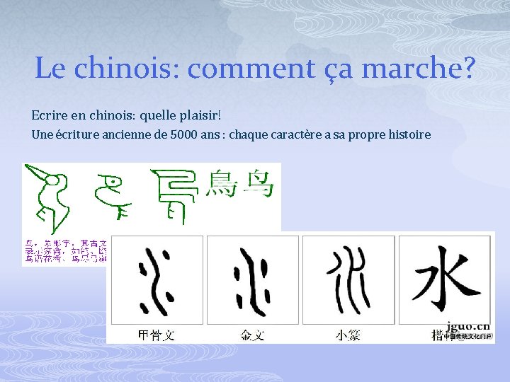 Le chinois: comment ça marche? Ecrire en chinois: quelle plaisir! Une écriture ancienne de