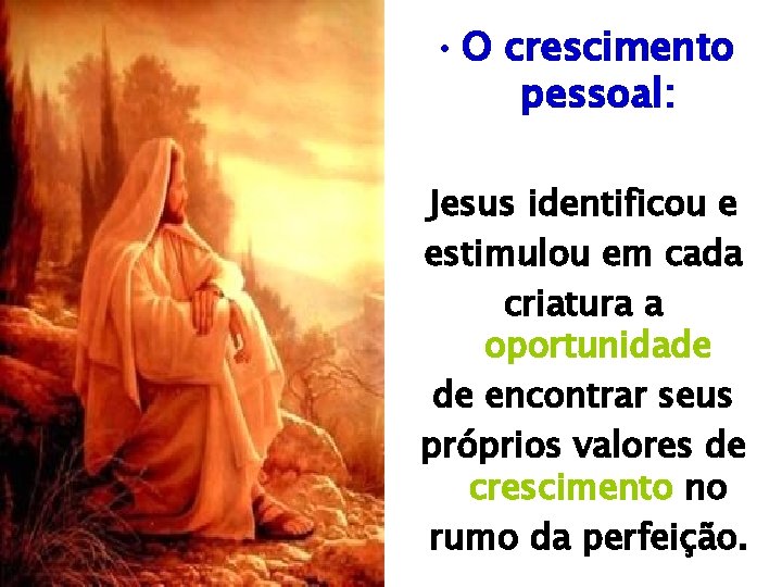 • O crescimento pessoal: Jesus identificou e estimulou em cada criatura a oportunidade • O crescimento pessoal: Jesus identificou e estimulou em cada criatura a oportunidade