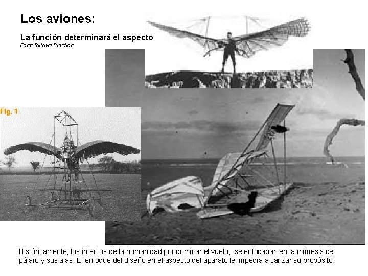 Los aviones: La función determinará el aspecto Form follows function Históricamente, los intentos de