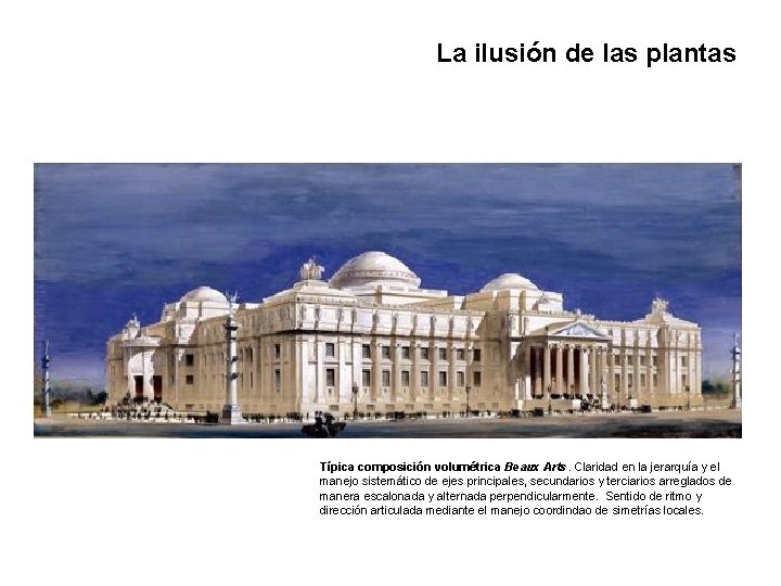 La ilusión de las plantas Típica composición volumétrica Beaux Arts. Claridad en la jerarquía