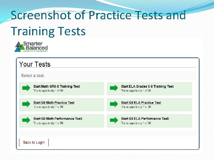 Screenshot of Practice Tests and Training Tests 