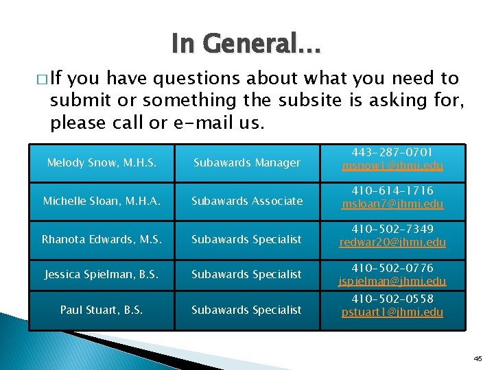 � If In General… you have questions about what you need to submit or
