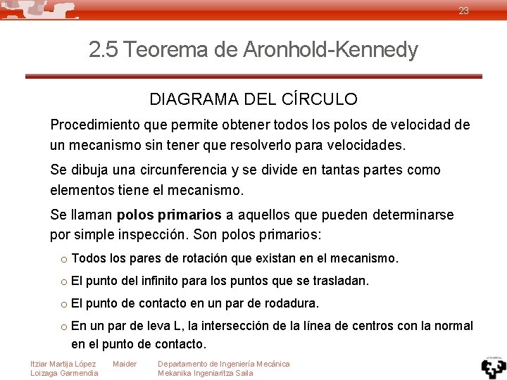 23 2. 5 Teorema de Aronhold-Kennedy DIAGRAMA DEL CÍRCULO Procedimiento que permite obtener todos