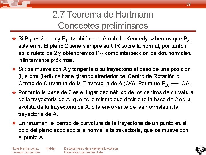 29 2. 7 Teorema de Hartmann Conceptos preliminares Si P 10 está en n