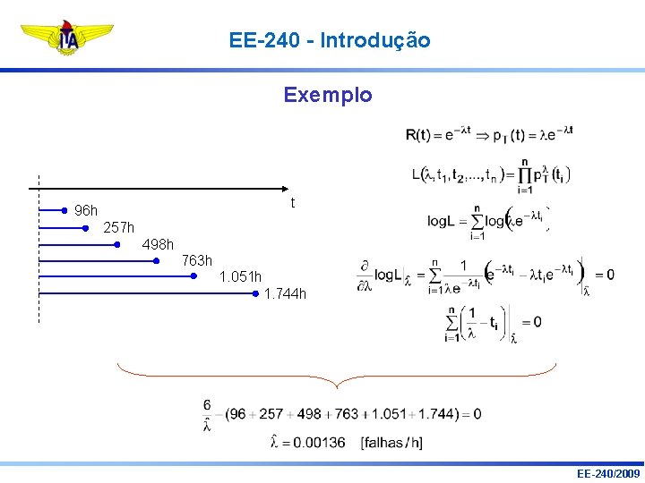 EE-240 - Introdução Exemplo t 96 h 257 h 498 h 763 h 1.