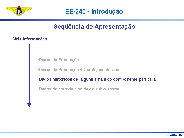 EE-240 - Introdução Seqüência de Apresentação Mais Informações • Dados de População + Condições