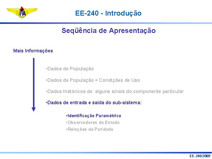 EE-240 - Introdução Seqüência de Apresentação Mais Informações • Dados de População + Condições
