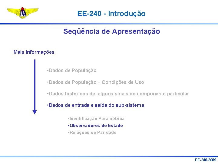 EE-240 - Introdução Seqüência de Apresentação Mais Informações • Dados de População + Condições