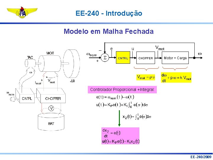 EE-240 - Introdução Modelo em Malha Fechada e – + u CNTRL CHOPPER Motor