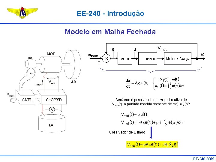 EE-240 - Introdução Modelo em Malha Fechada e – + u CNTRL CHOPPER Motor