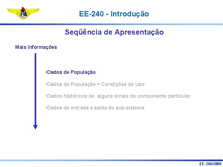 EE-240 - Introdução Seqüência de Apresentação Mais Informações • Dados de População + Condições