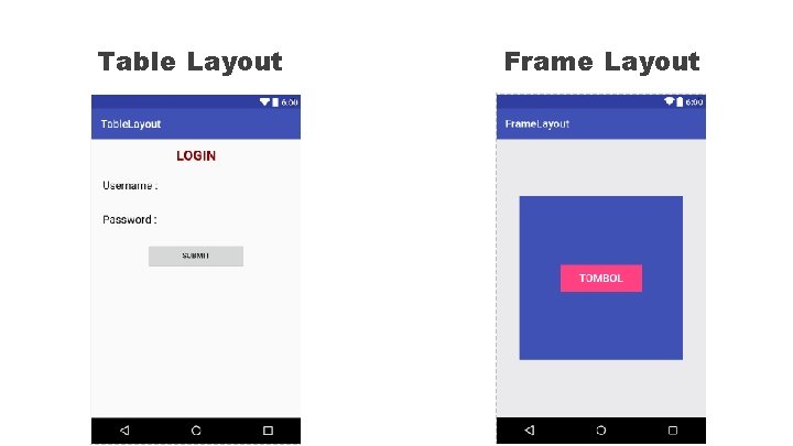 Table Layout Frame Layout 