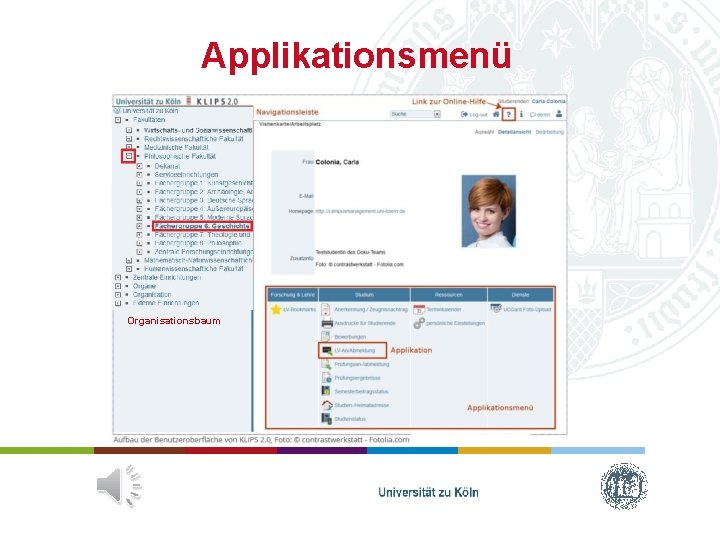 Applikationsmenü Organisationsbaum Applikationsmenü Organisationsbaum