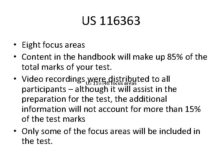 US 116363 • Eight focus areas • Content in the handbook will make up