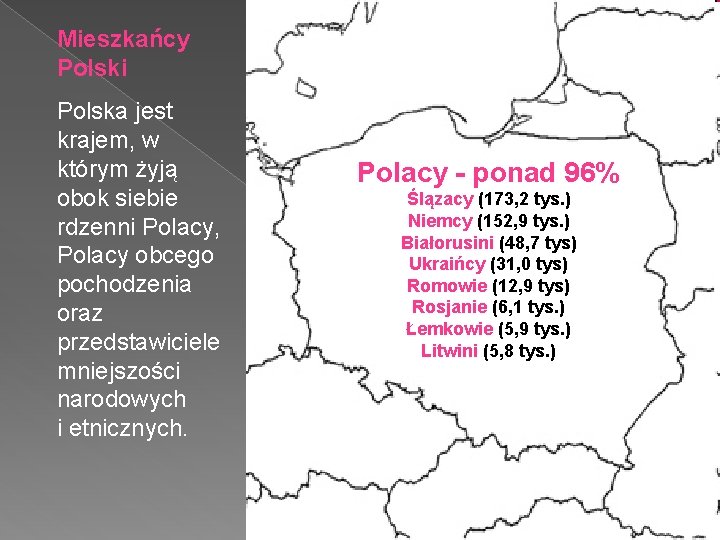 Mieszkańcy Polski Polska jest krajem, w którym żyją obok siebie rdzenni Polacy, Polacy obcego