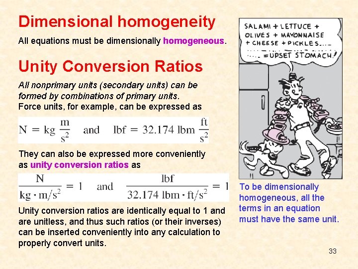 Dimensional homogeneity All equations must be dimensionally homogeneous. Unity Conversion Ratios All nonprimary units
