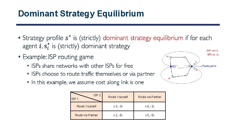 Dominant Strategy Equilibrium • ISP 2 ISP 1 Route Yourself Route via Partner Route