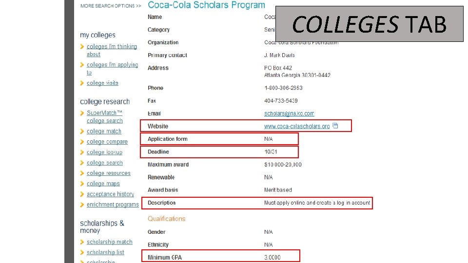 COLLEGES TAB 