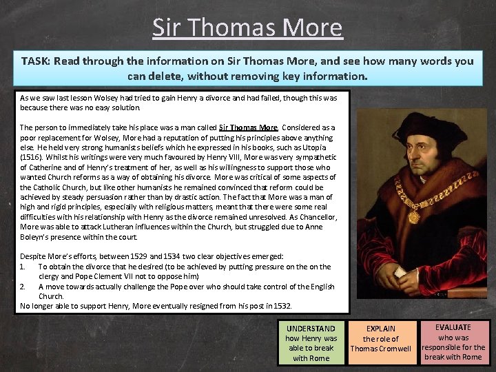 Sir Thomas More TASK: Read through the information on Sir Thomas More, and see