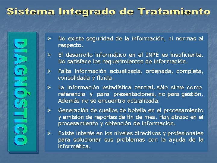 Ø No existe seguridad de la información, ni normas al respecto. Ø El desarrollo