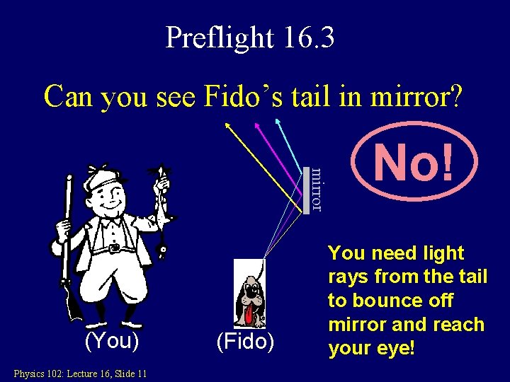 Preflight 16. 3 Can you see Fido’s tail in mirror? mirror (You) Physics 102: