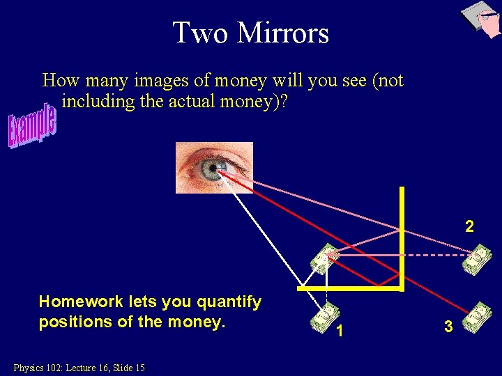 Two Mirrors How many images of money will you see (not including the actual