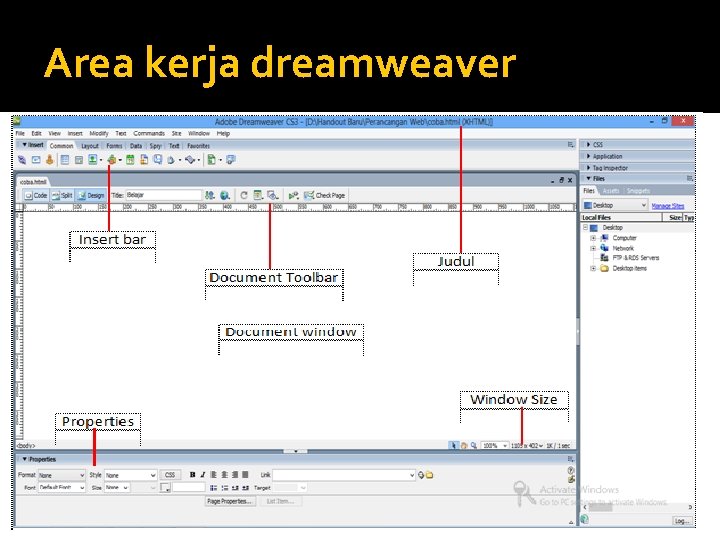 Area kerja dreamweaver 