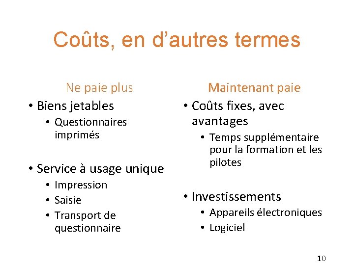 Coûts, en d’autres termes Ne paie plus • Biens jetables • Questionnaires imprimés • Coûts, en d’autres termes Ne paie plus • Biens jetables • Questionnaires imprimés •
