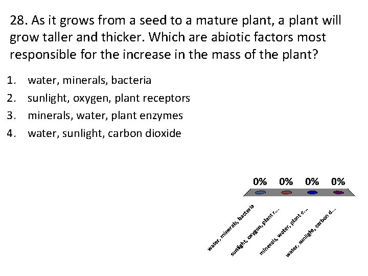 28. As it grows from a seed to a mature plant, a plant will