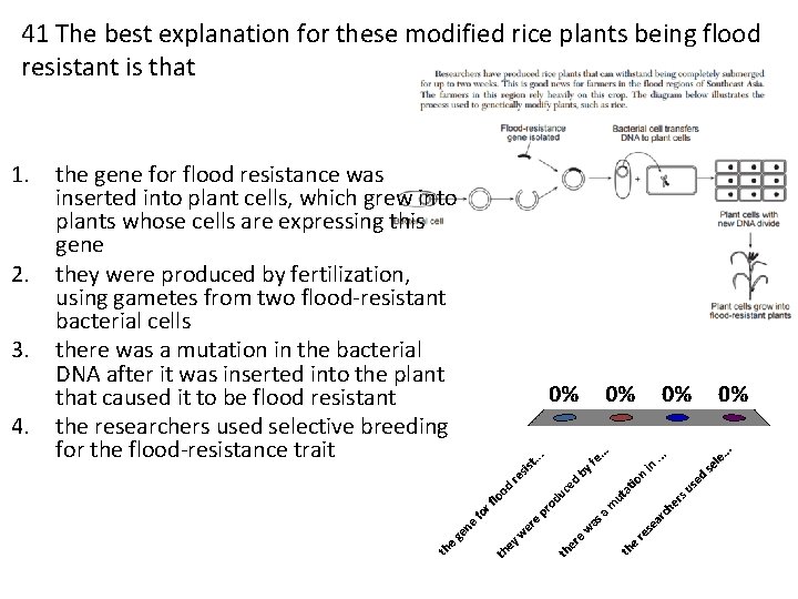 41 The best explanation for these modified rice plants being flood resistant is that
