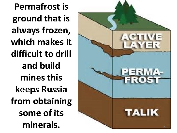 Permafrost is ground that is always frozen, which makes it difficult to drill and Permafrost is ground that is always frozen, which makes it difficult to drill and
