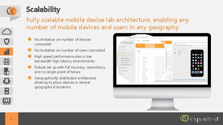 Scalability Fully scalable mobile device lab architecture, enabling any number of mobile devices and